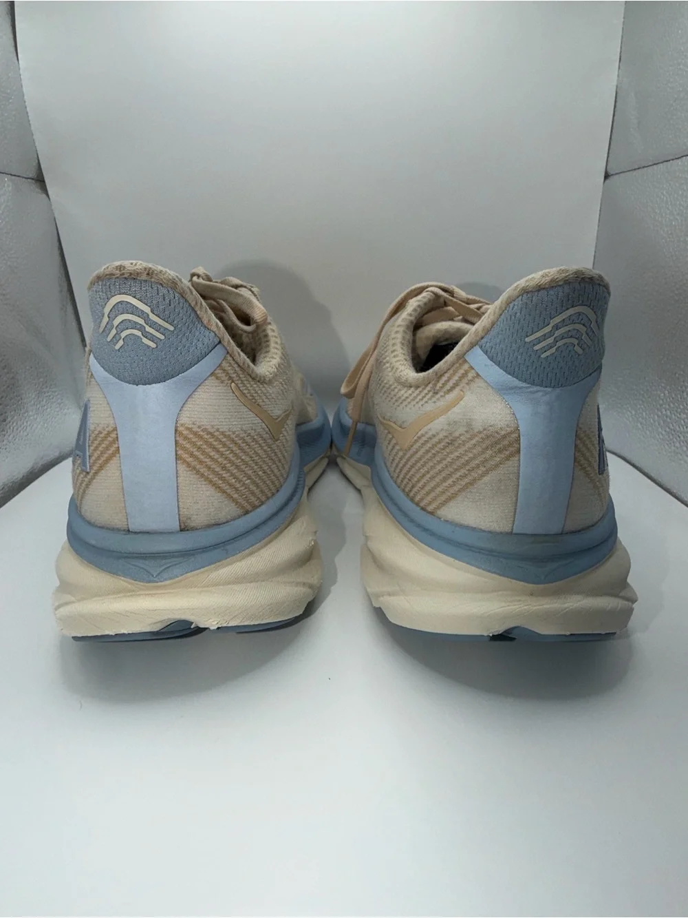 Hoka Women's Beige and Light Blue Performance Running Shoes